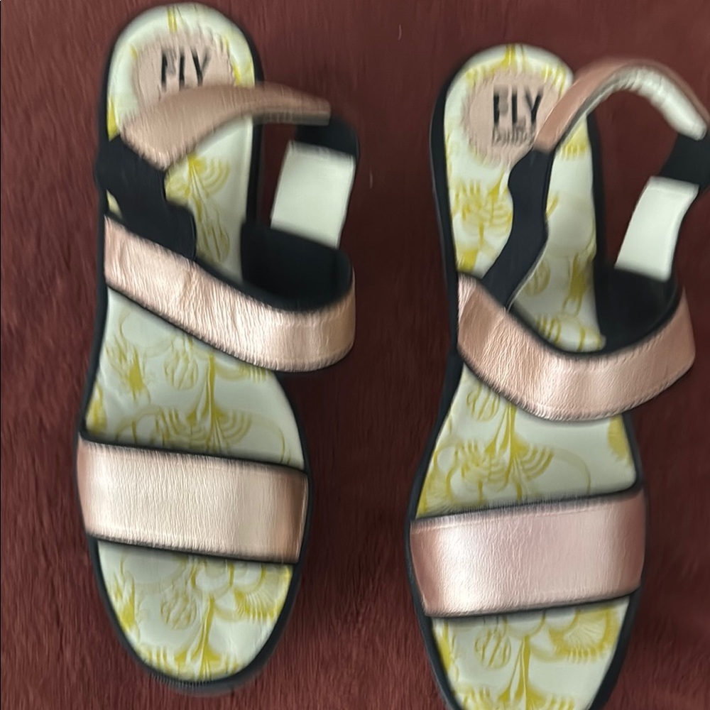 Fly London Rose Gold Sandals/New